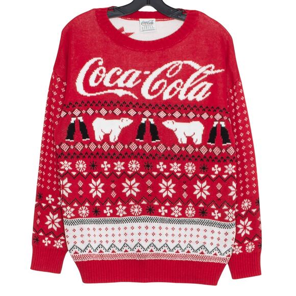 Coca Cola Sweater Polar Bear Ugly Christmas Fair Isle Holiday Red White Medium - Picture 1 of 6